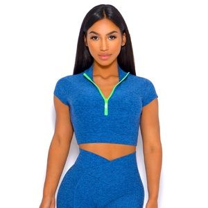BOMBSHELL SEXY NEON ZIP TOP  Color:Ocean Sz: XL